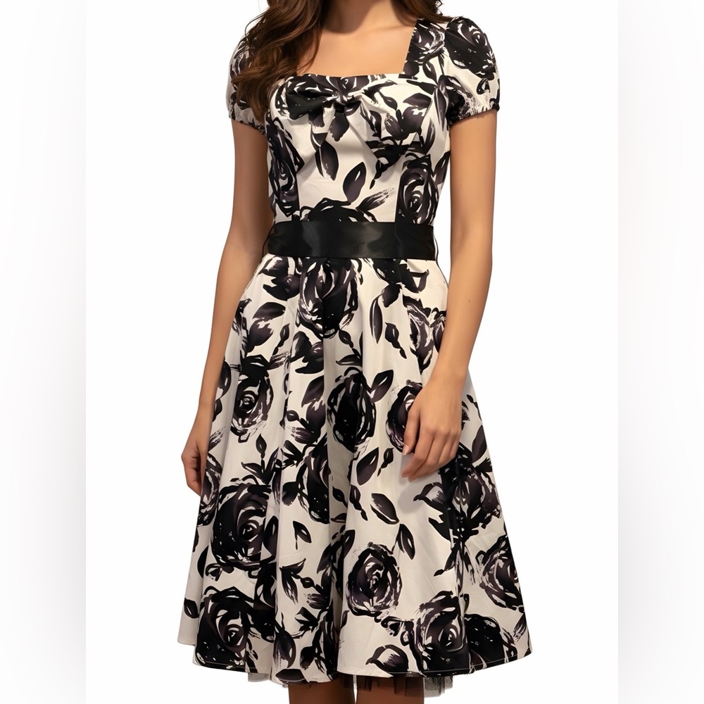 H&R London Women's‎ 50's Retro Floral Swing Dress M Party Cocktail